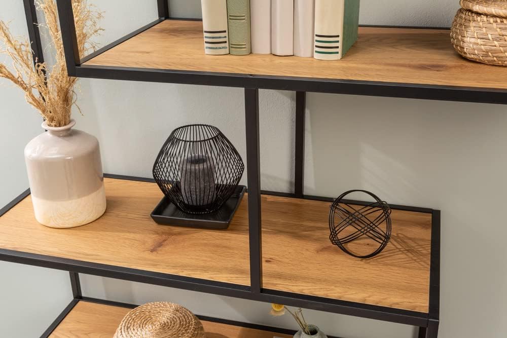 Riess Ambiente Industrial Bücherregal Slim LINE 185cm Wildeiche schwarz sechs Regalböden Standregal Wohnzimmerregal Regal