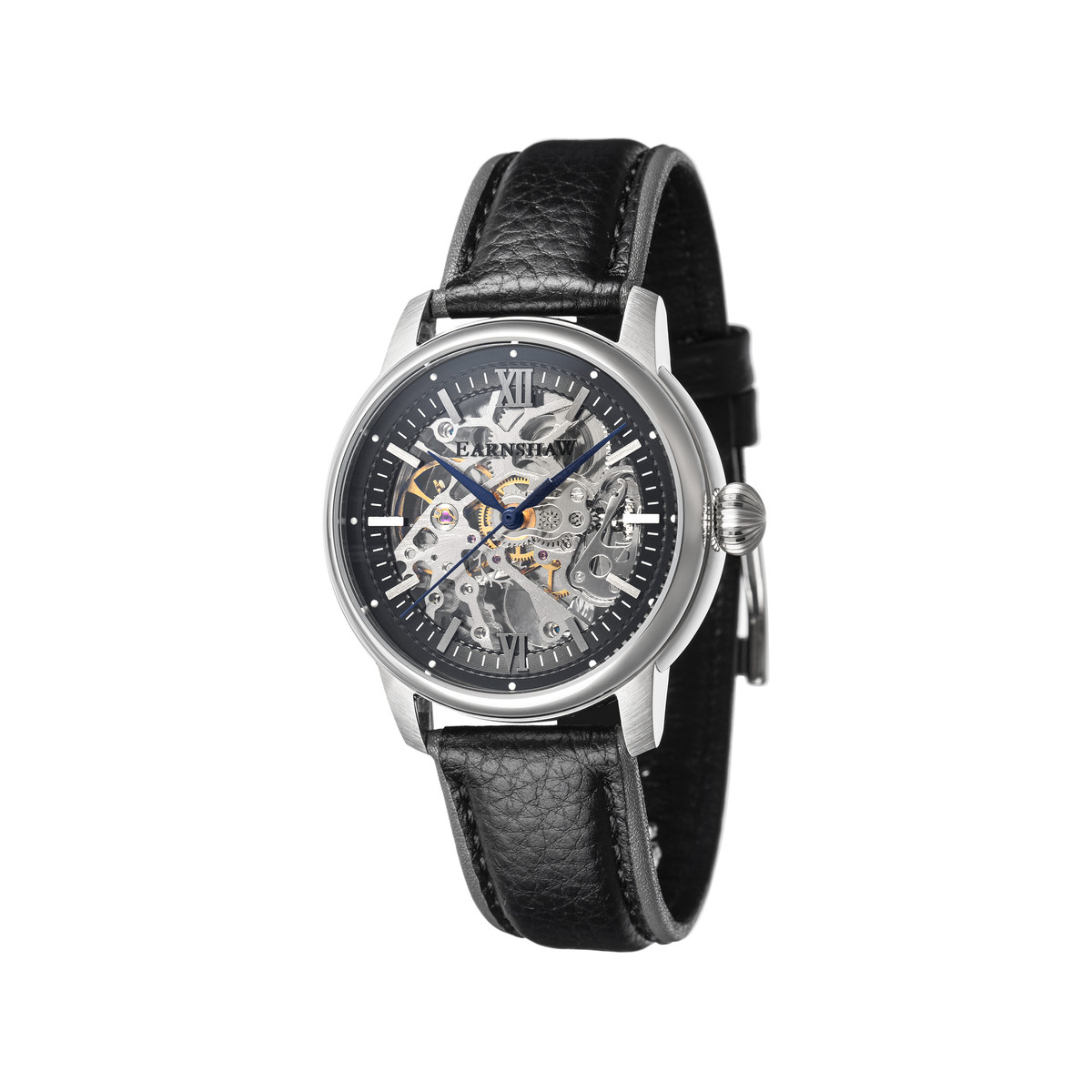 Montre EARNSHAW Cornwall homme automatique acier bracelet cuir noir