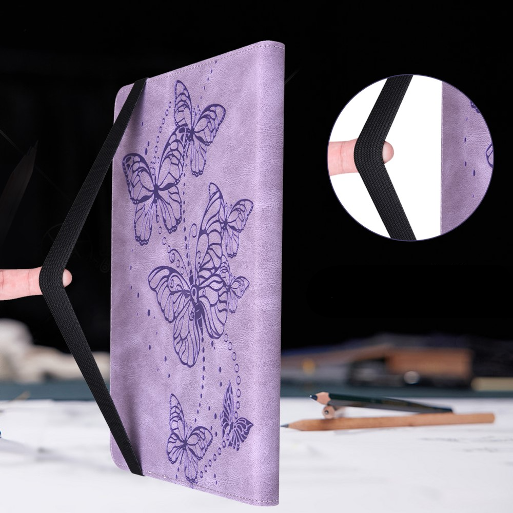 Samsung Galaxy Tab A11 / A9 Leder Tasche Flip Cover Butterflies Imprint   S-Pen Halterung - Lila