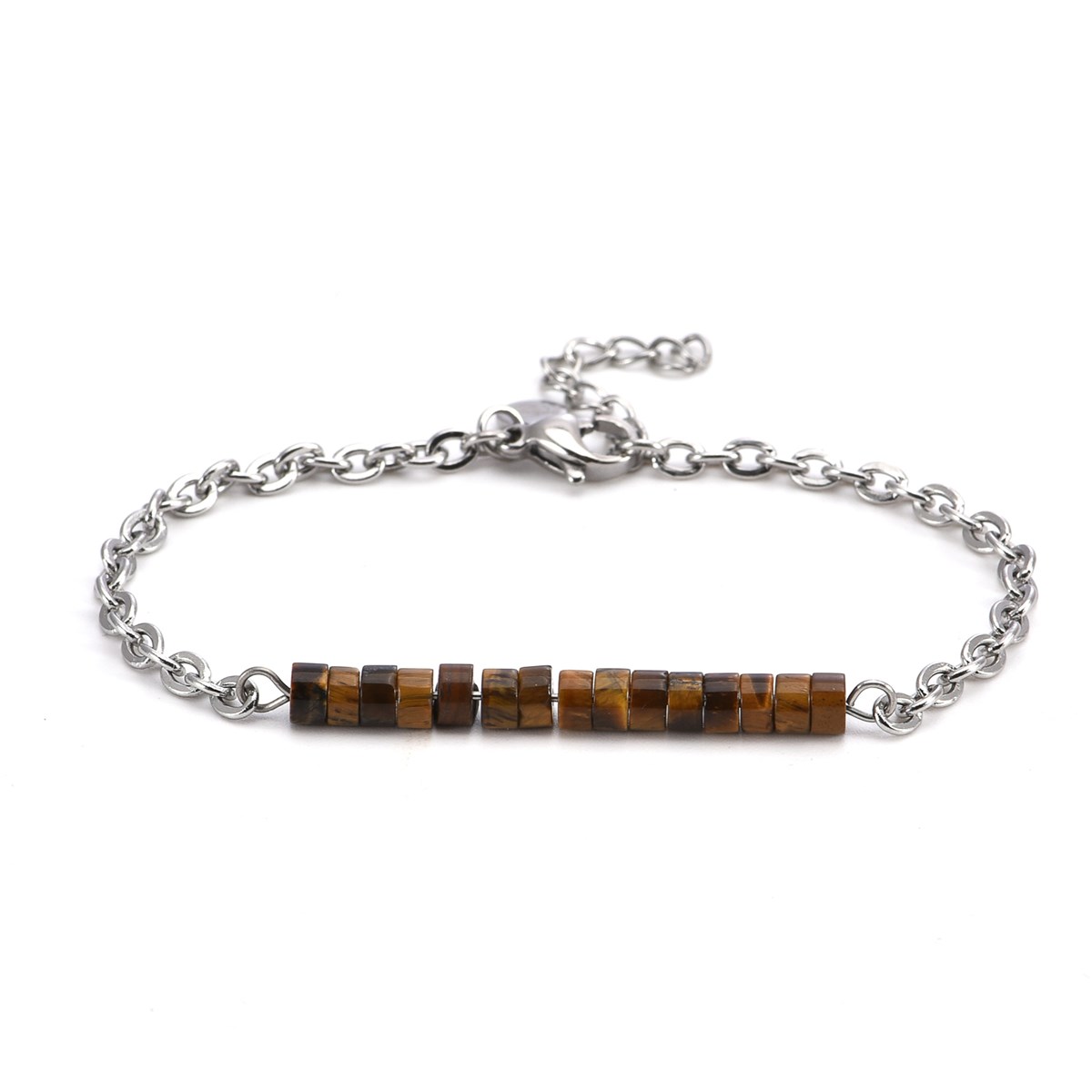 Bracelet Chaine Acier Perles Heishi 4mm oeil De Tigre-Medium-18cm