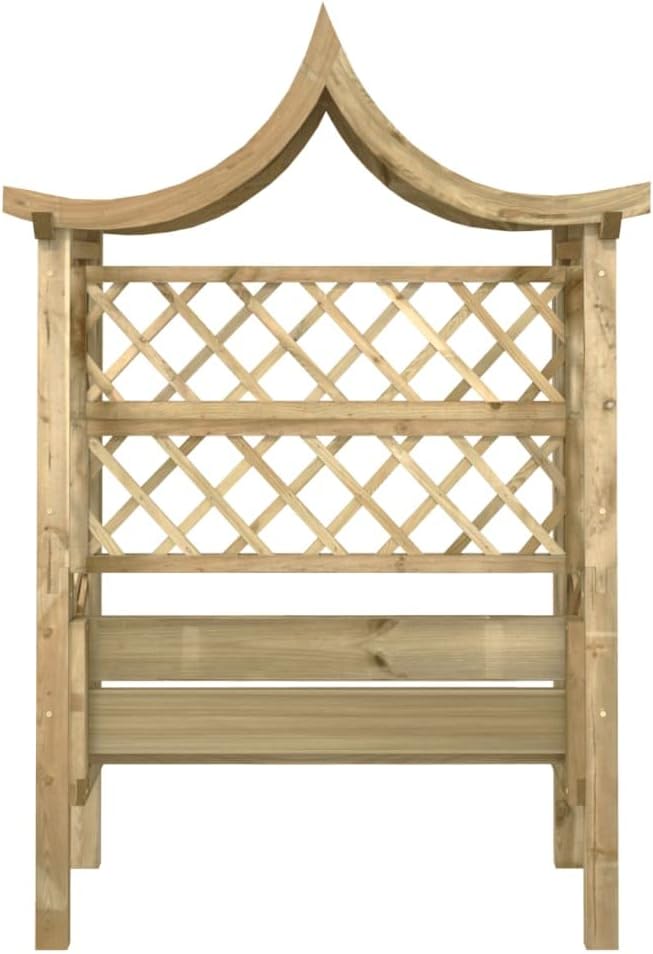 Gartenpergola aus Holz mit Dach und Bank, Gartenbank mit Pergola Sitzbank Bank Rankhilfe Rosenbogen, Gartenpavillon, 146 x 55 x 220 cm