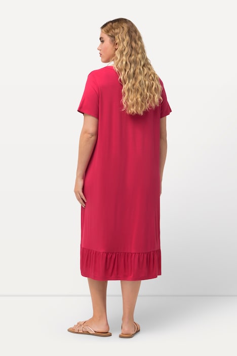 Jersey-Midikleid, A-Linie, Tunika-Ausschnitt, Halbarm