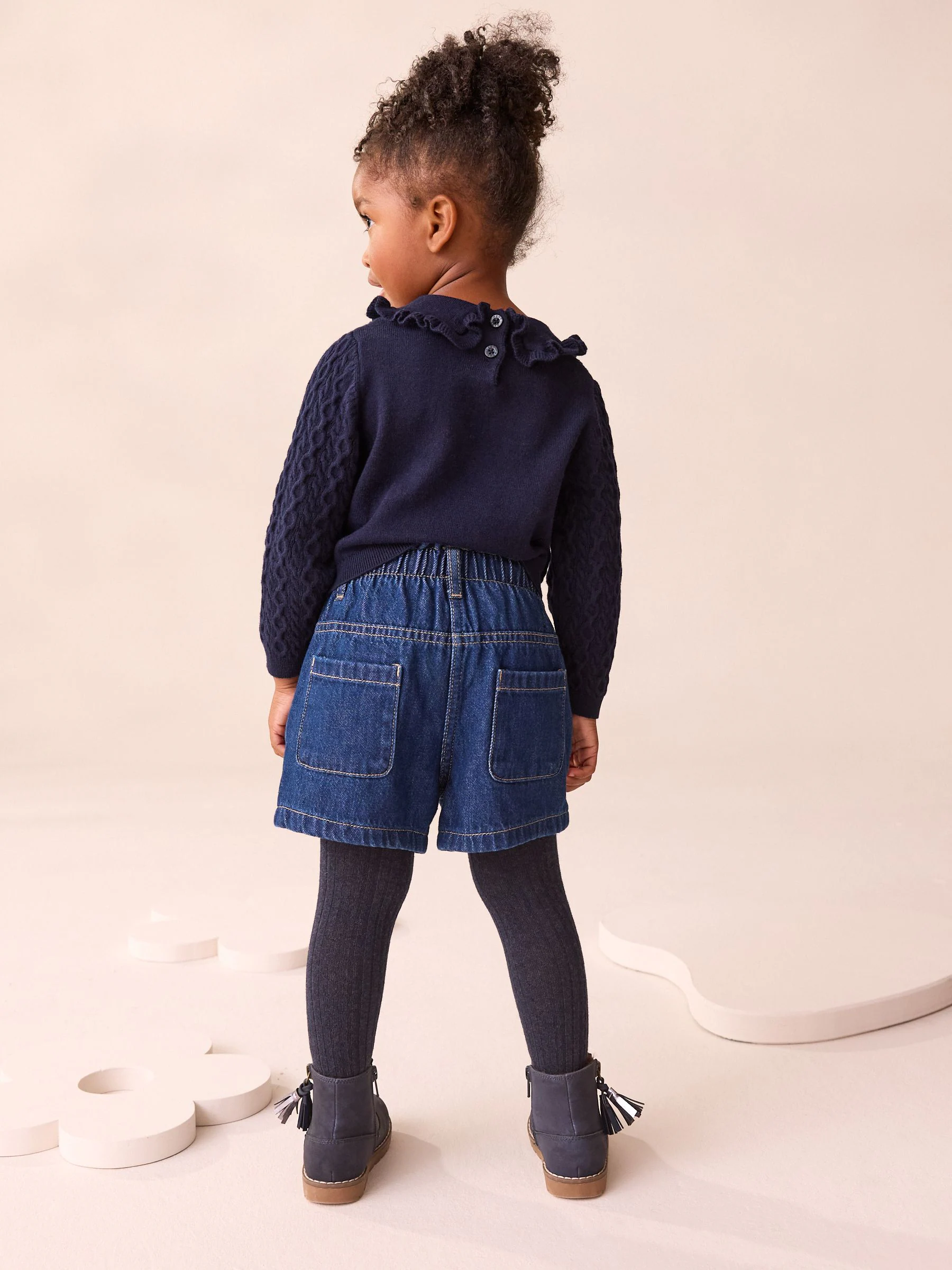 Blauw - Denim Bow Shorts and Tights Set (3mths-7yrs)