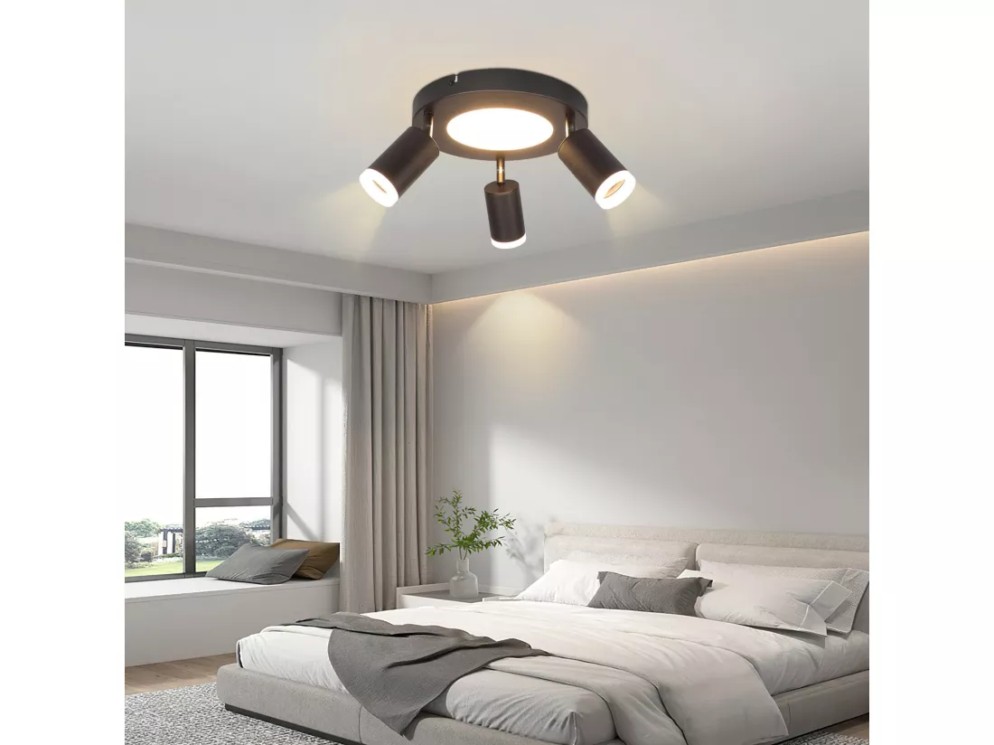 NETTLIFE Spot de plafond 3 ampoules GU10 20W chambre 3000k lampe cuisine noire orientable 350 orientable en métal