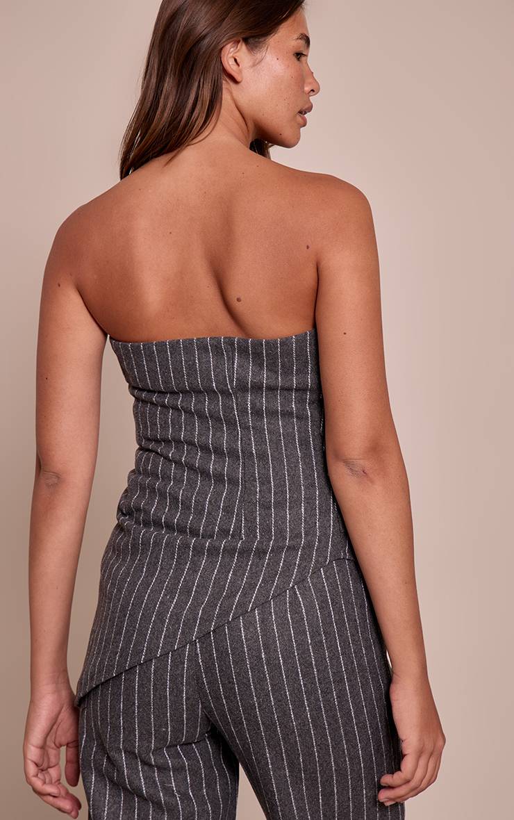 Charcoal Grey Top Bandeau Ajusté En Tissu Tissé