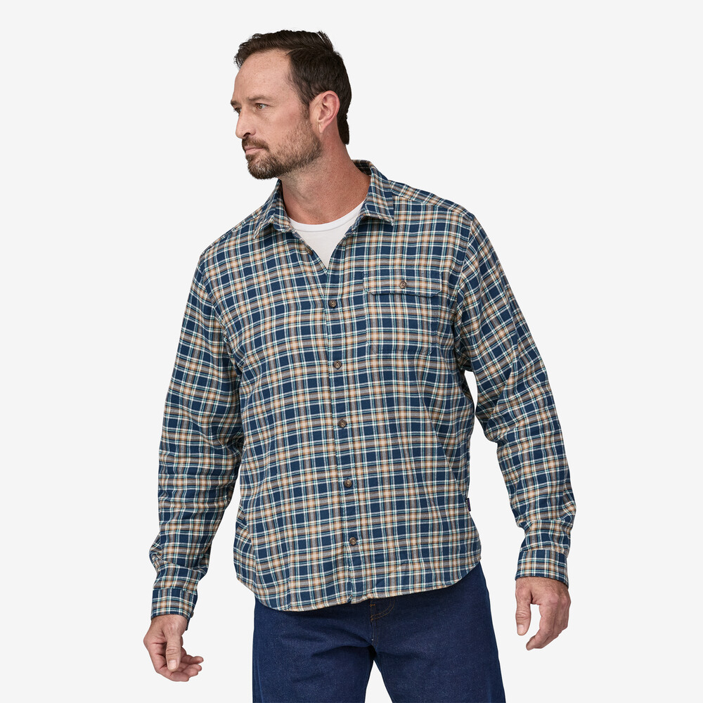 Herren Langarm-Baumwollhemd aus leichtem Fjord-Flanell