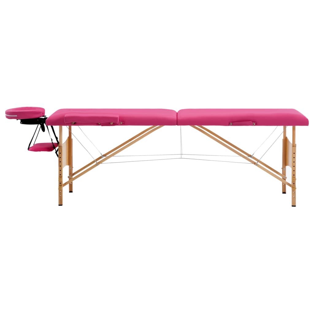 vidaXL Opvouwbare massagetafel 2-zones hout roze