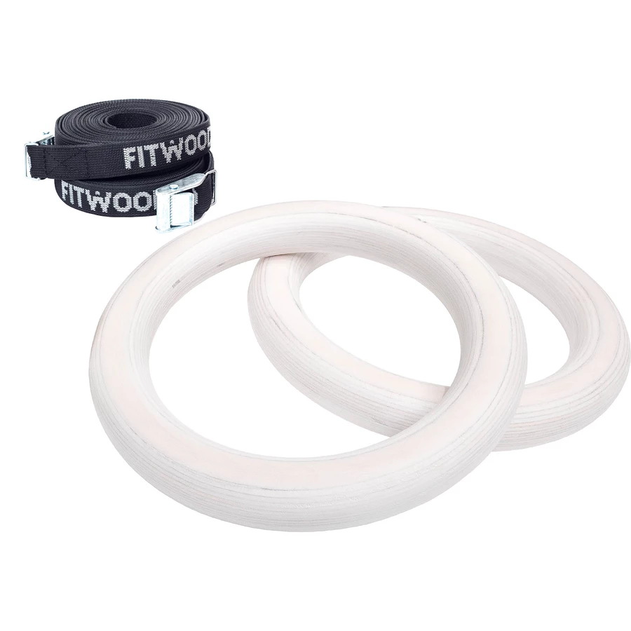 Fitwood ULPU MINI Turnringe, Birke weiß gewachst - schwarze Riemen