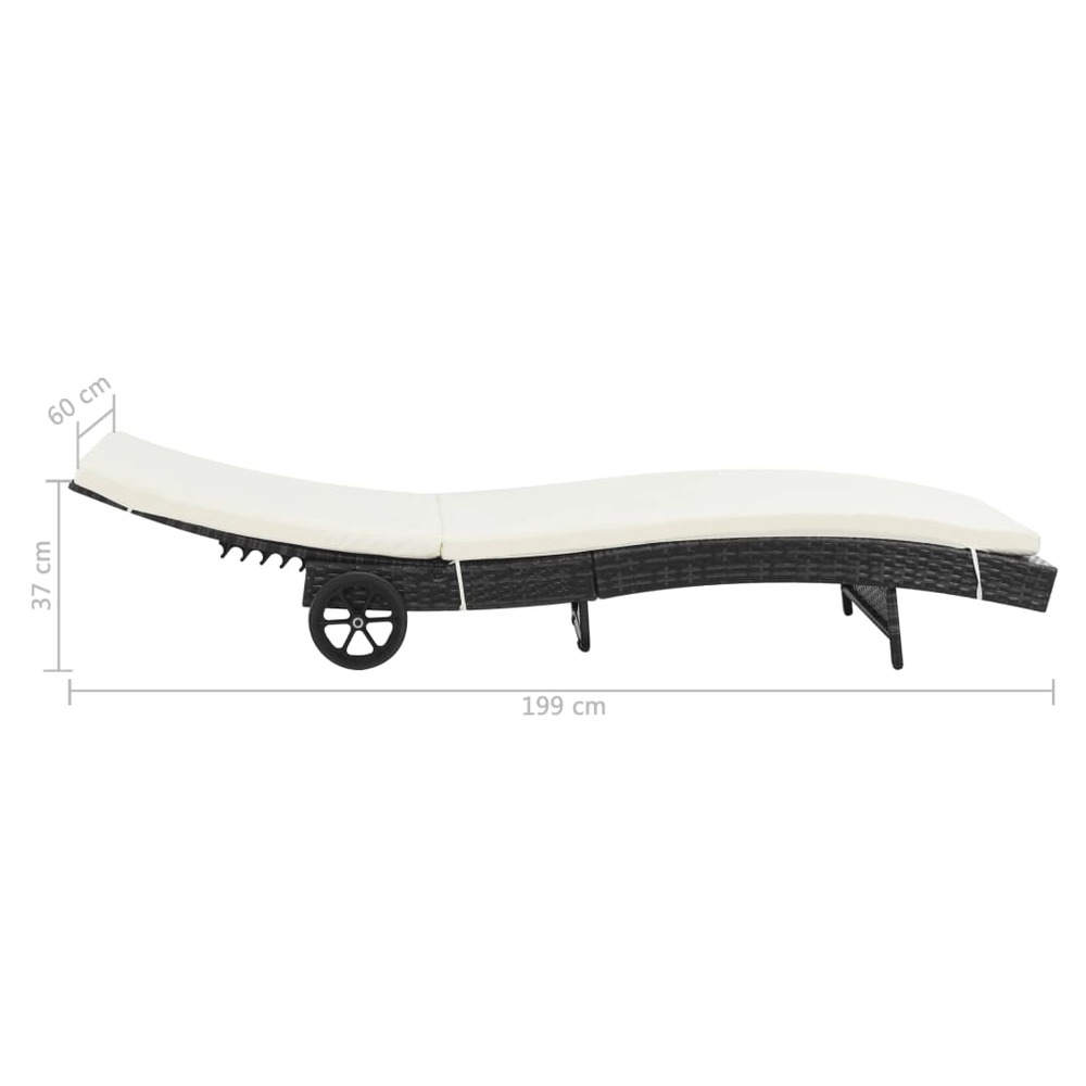 Transat chaise longue bain de soleil lit de jardin terrasse meuble d'extérieur avec roues et coussin résine tressée noir 02_0