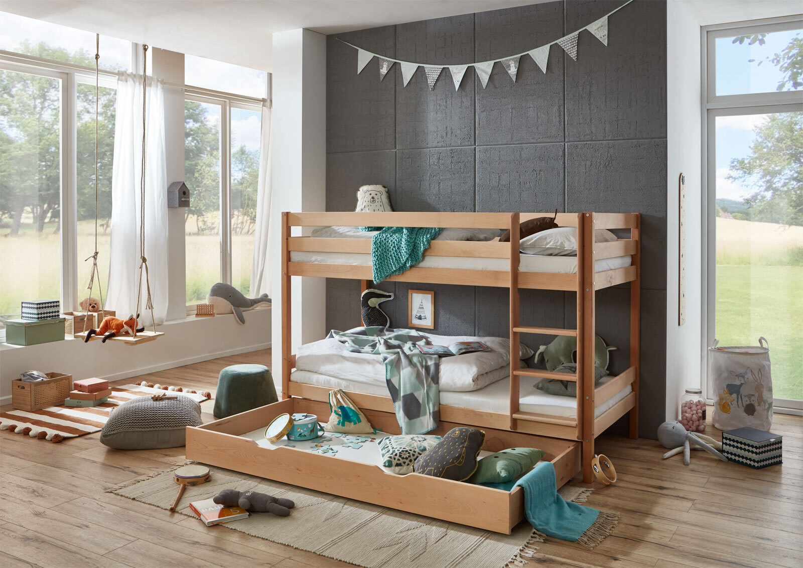Etagenbett Lars 95,5x140x205,5 cm Buche massiv
