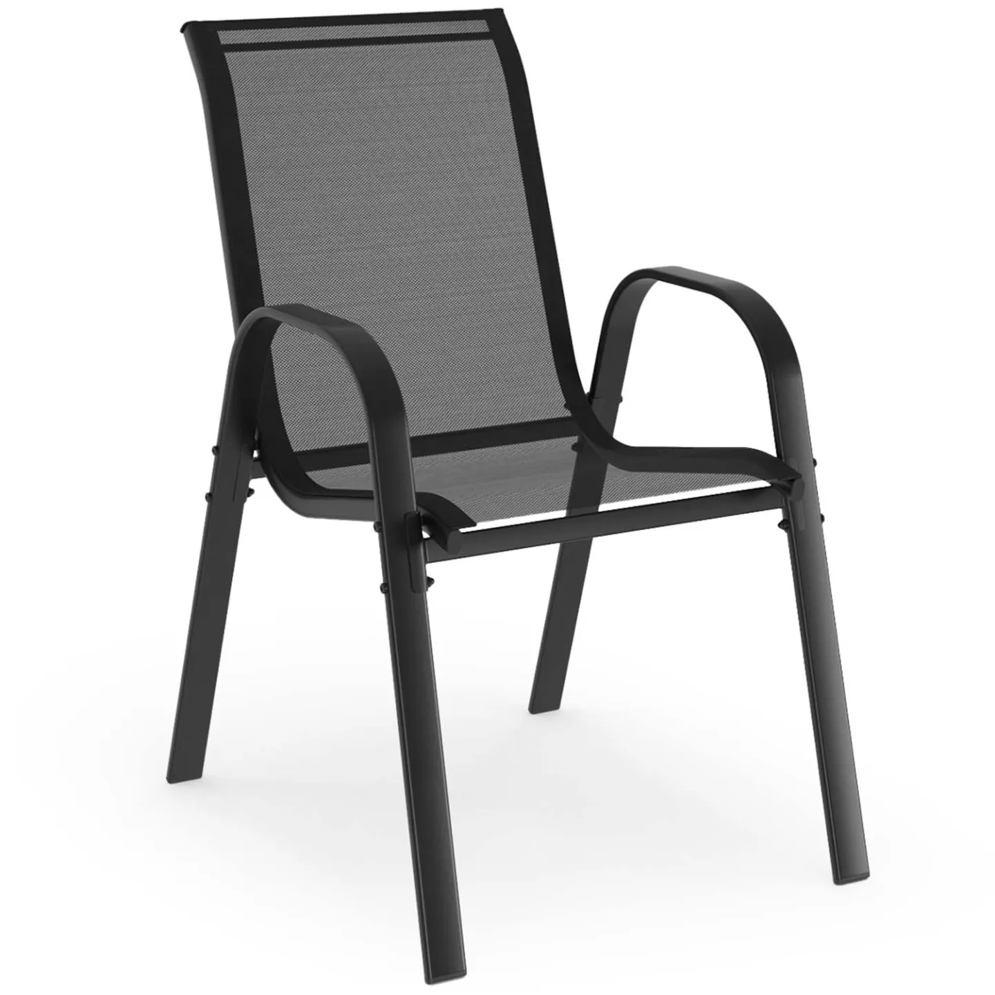 Salon de jardin MADRID table 190 CM et 8 chaises empilables gris anthracite plateau transparent