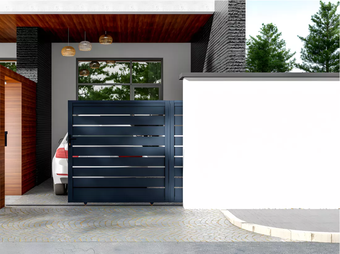 Portail coulissant aluminium ajouré L374 x H183 cm anthracite - PRIMO
