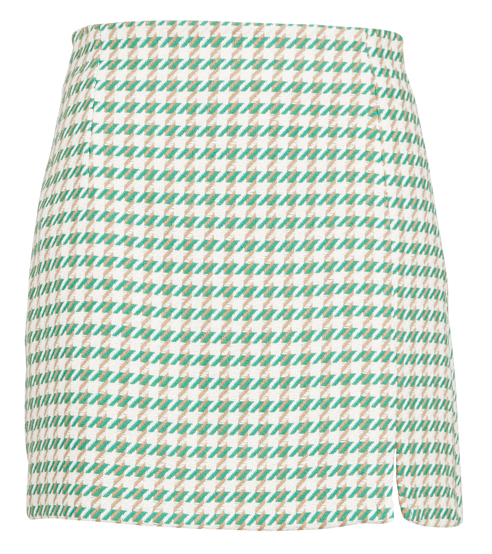 Mini jupe motif pied-de-poule en coton mélangé| Blanc