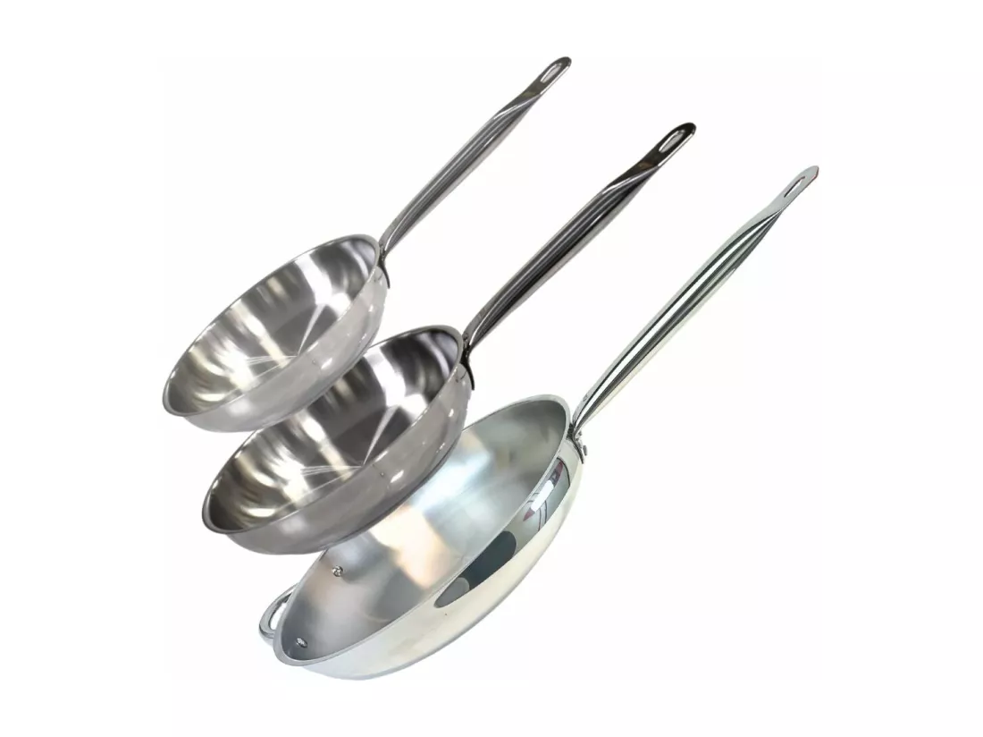 Lot de 3 poêles inox de 24 cm 28 cm et 32 cm Elo Profi Therm