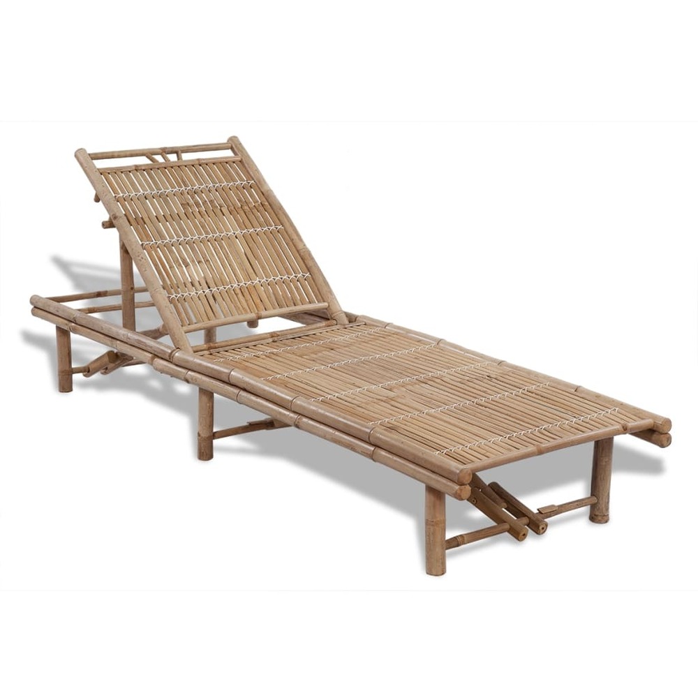 Transat chaise longue bain de soleil lit de jardin terrasse meuble d'extérieur bambou