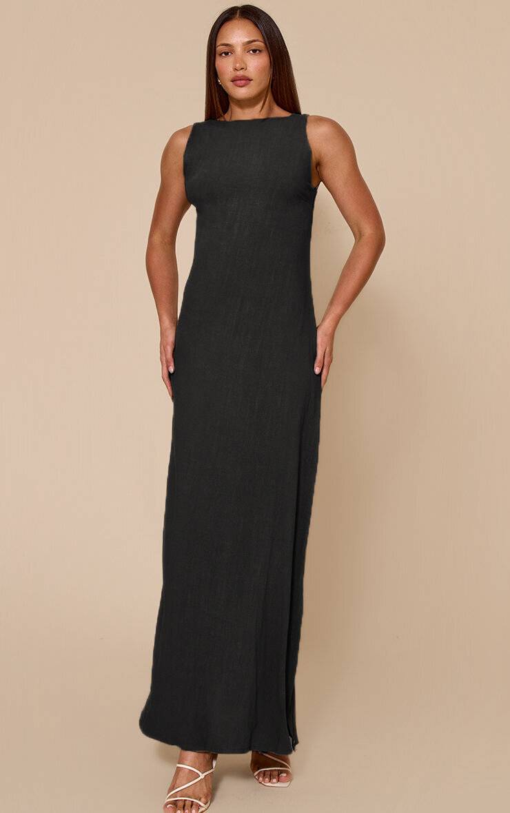 Noir Robe Maxi Texturée À Encolure Bateau Et Dos Échancré Pour Grande Taille