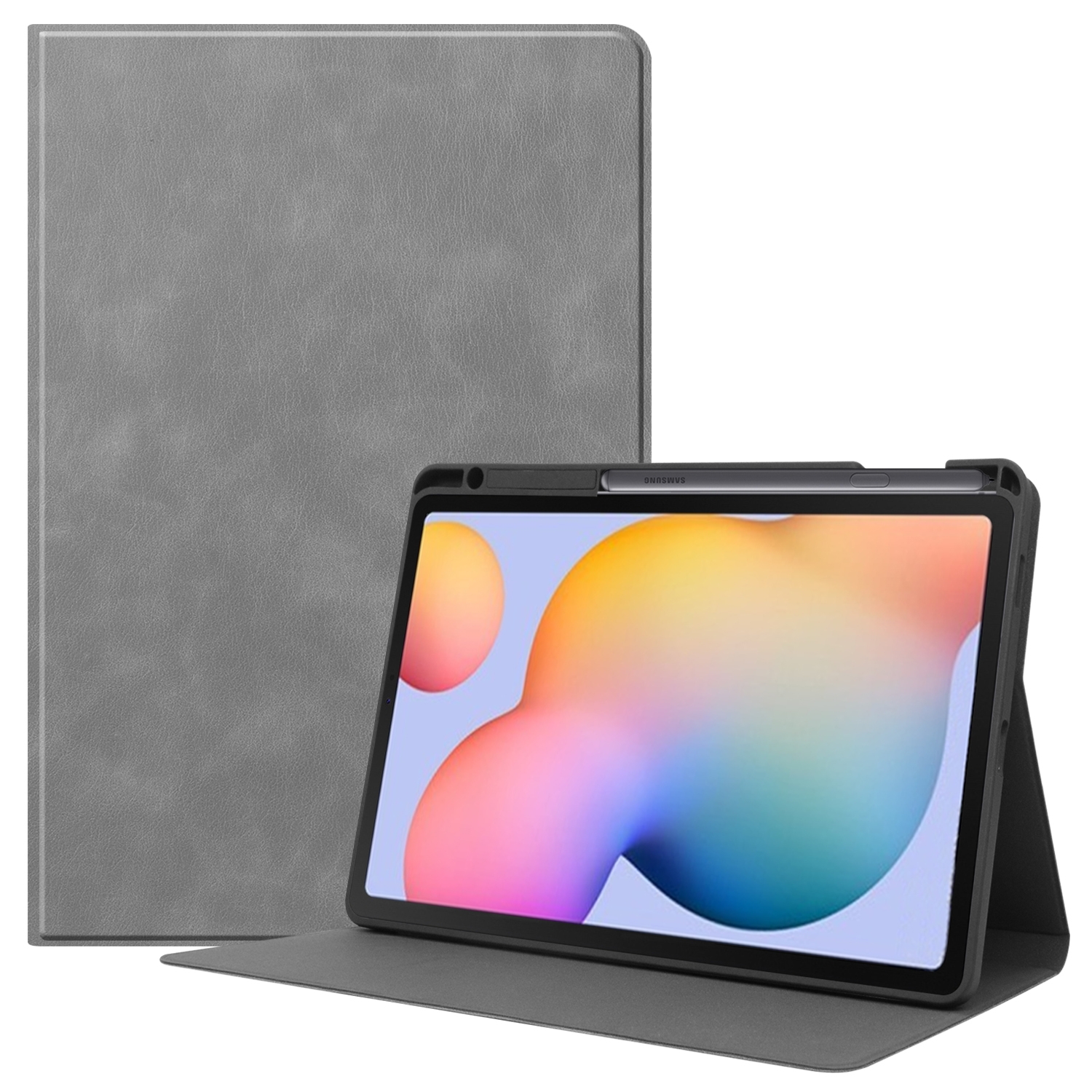 Samsung Galaxy Tab S6 Lite (2024/2022/2020) Leder Tasche Flip Cover S-Pen Halterung - Grau