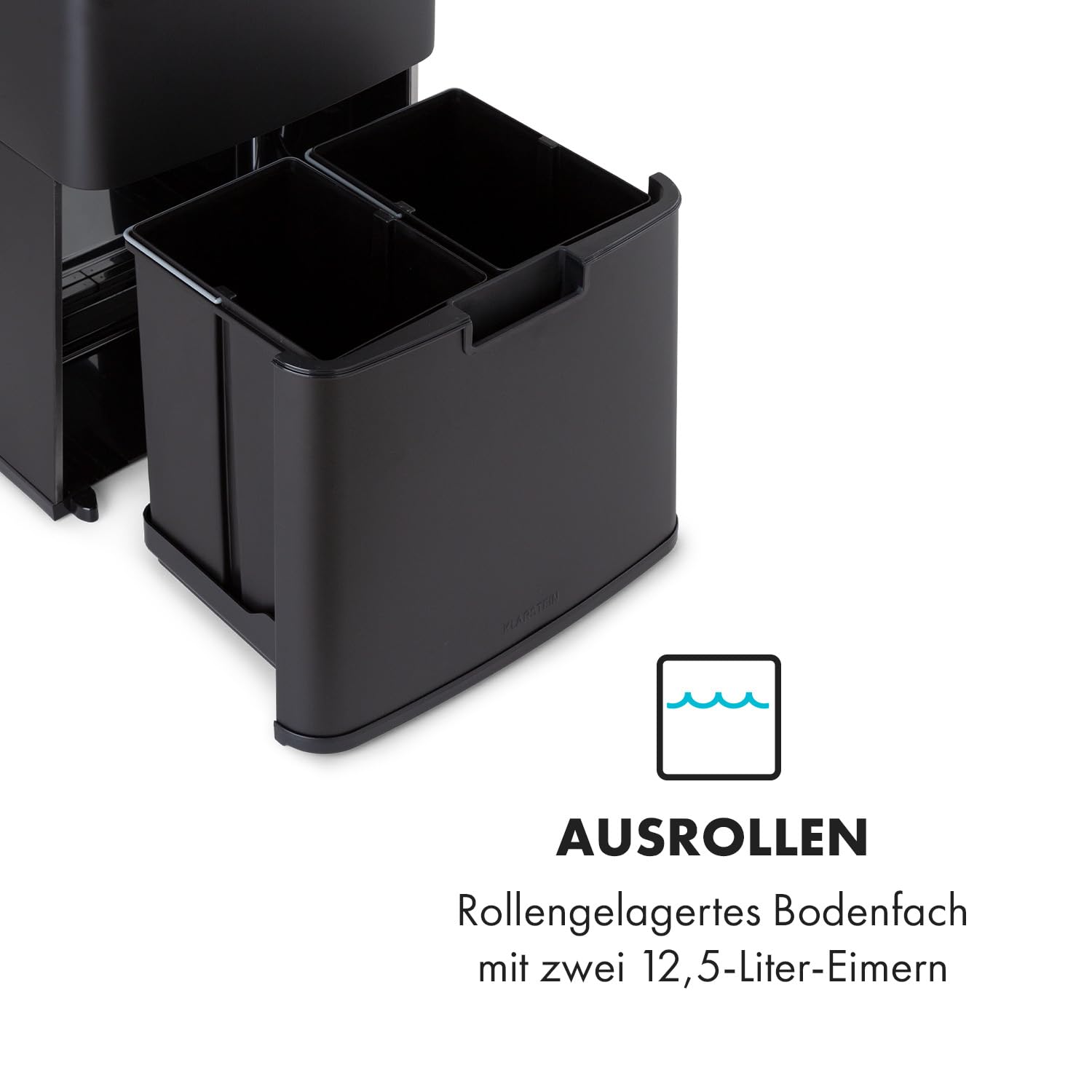 Klarstein Royal Trash Sensor-Mülleimer, 72 L Volumen in 4 Behältern, Restmüll & Recycling-Abfälle: 43 & 2 x 12,5 L, Bio-Eimer mit Deckel: 4 L, automatisches Öffnen und Schließen, Mattschwarz