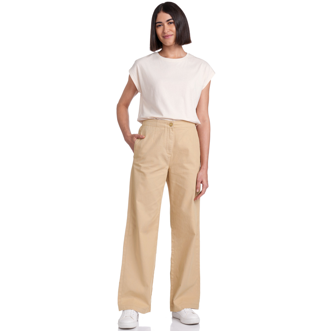Jonas Nielsen Damen Chinohose mit weitem Hosenbein beige