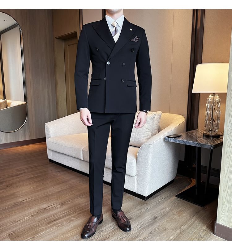 Blueforce - Set: Effen dubbelrijs blazer + pantalon