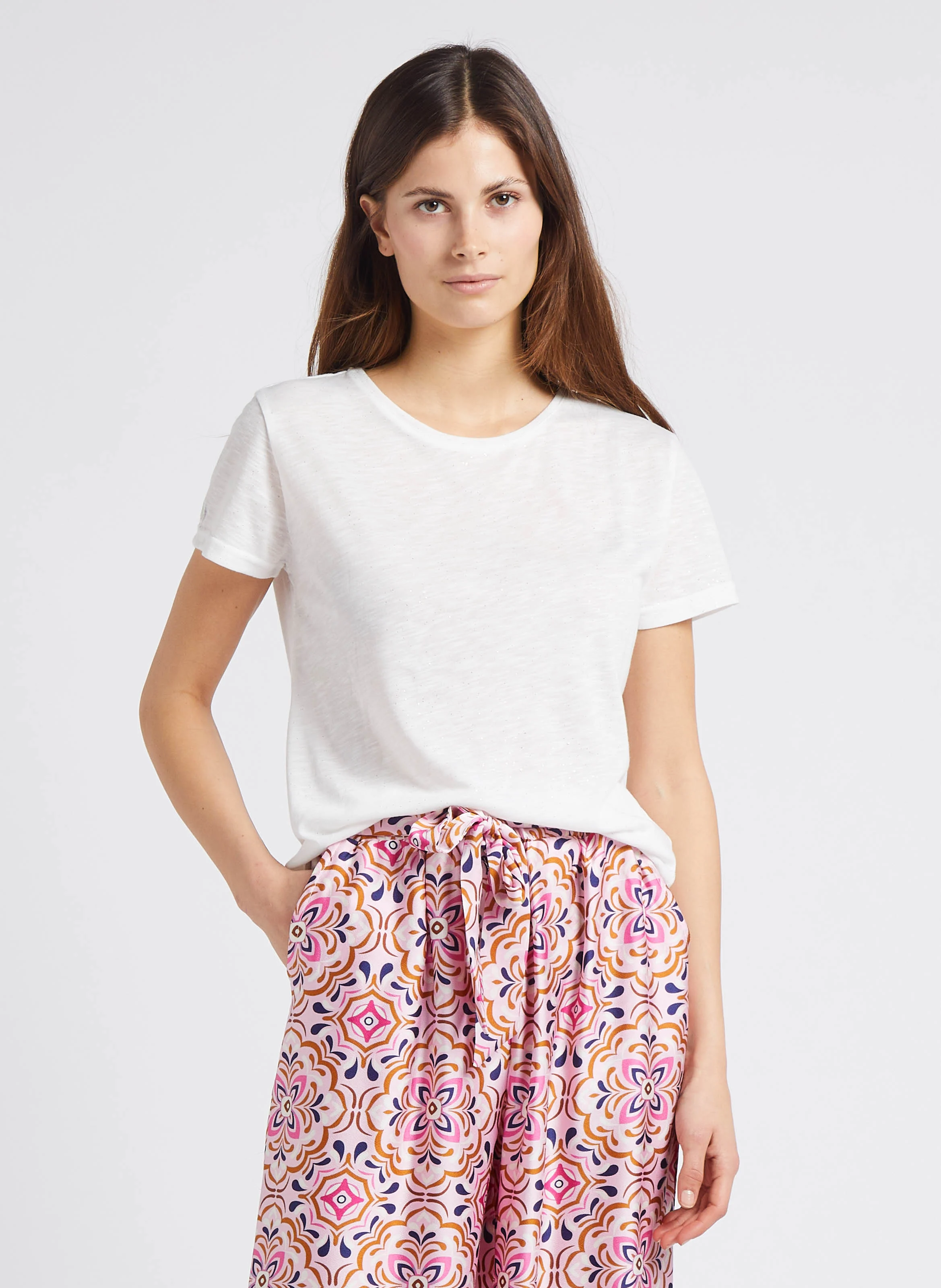 ELVA - Tee-shirt col rond pailleté | Blanc