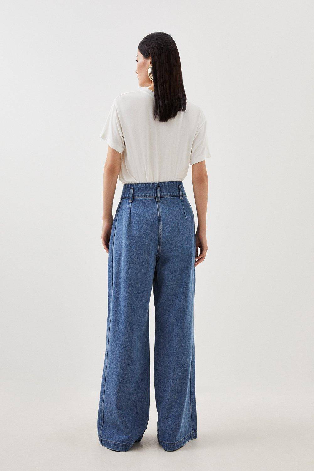 KarenMillen Pantalon en jean à jambes larges pour femmes de petite taille