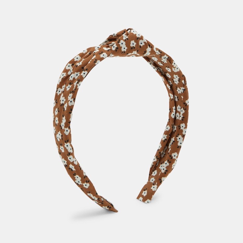 Serre-tête motif fleurs marron fille
