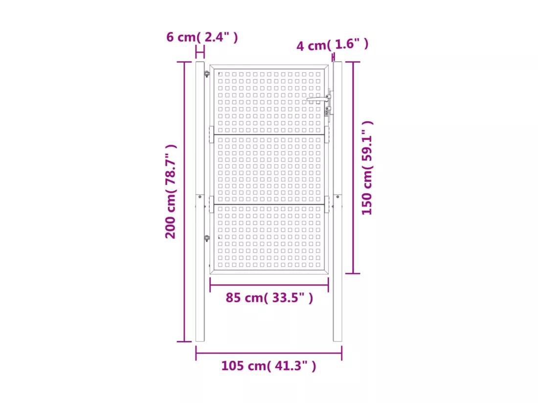 Portail de jardin anthracite 105 x 200 cm acier