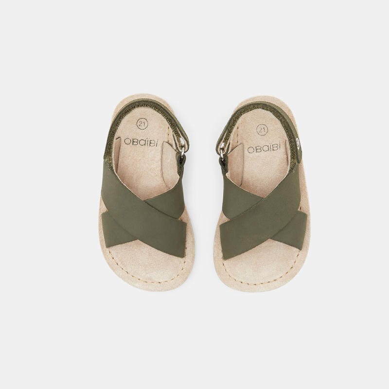 Sandale brides croisées cuir vertes bébé garçon Vert