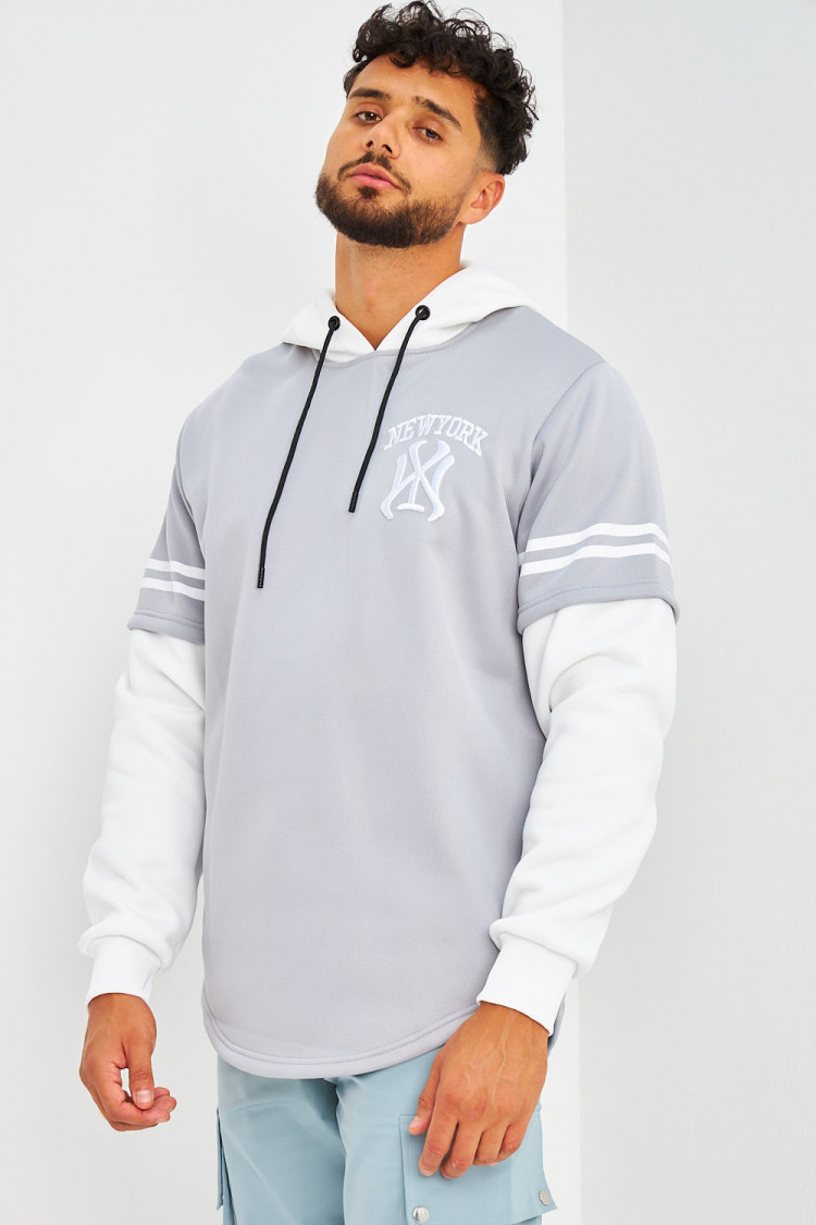 Sweat à capuche gris et blanc New York