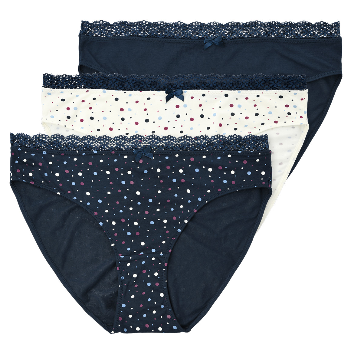 Gina Benotti 3 Damen Slips mit Spitzenbesatz cremeweiss / dunkelblau