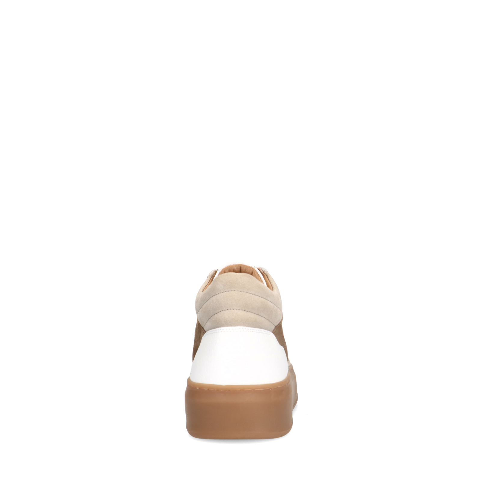 Witte leren sneakers met bruine suède details