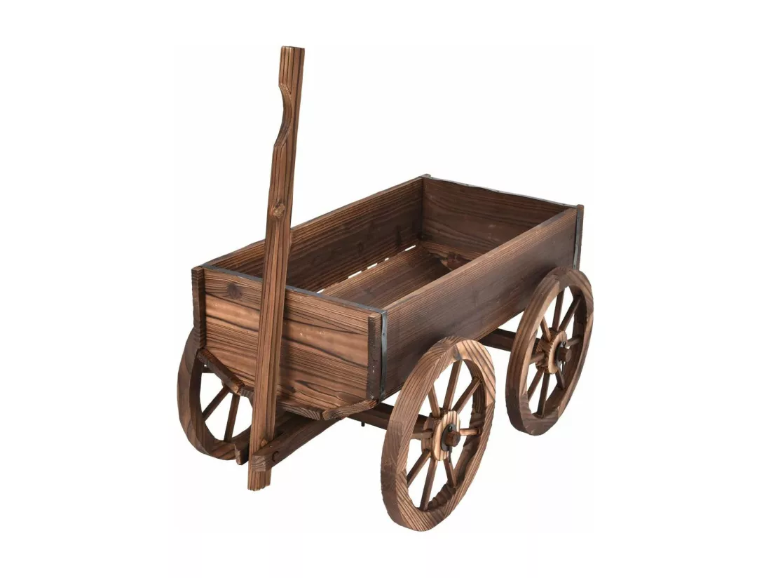Brouette à fleurs jardinière bois marron 120 x 43 x 53.5 cm 20_0007942