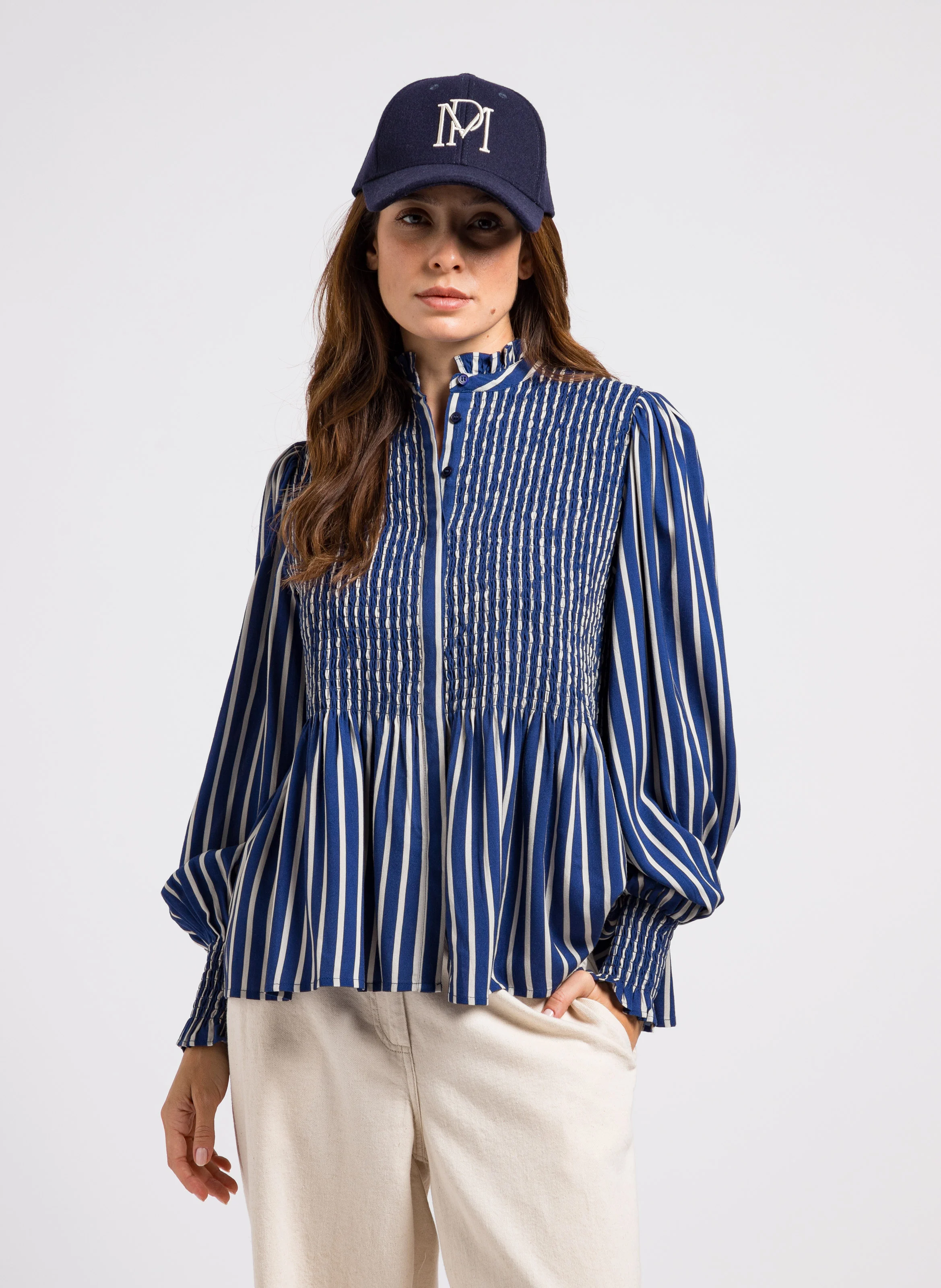 TOSCANE - Chemise col victorien à rayures | Bleu