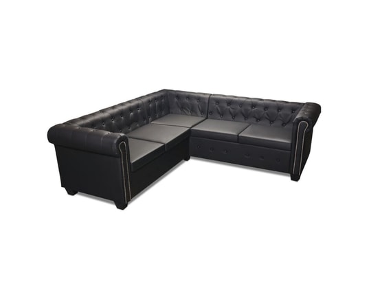 VIDAXL - Canapé d'angle chesterfield 5 places cuir synthétique noir