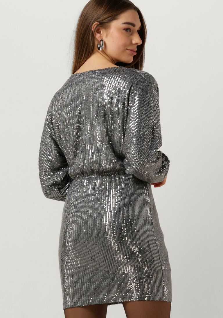 COLOURFUL REBEL zilveren colourful rebel mini jurk belle sequins deep v-neck mini dress