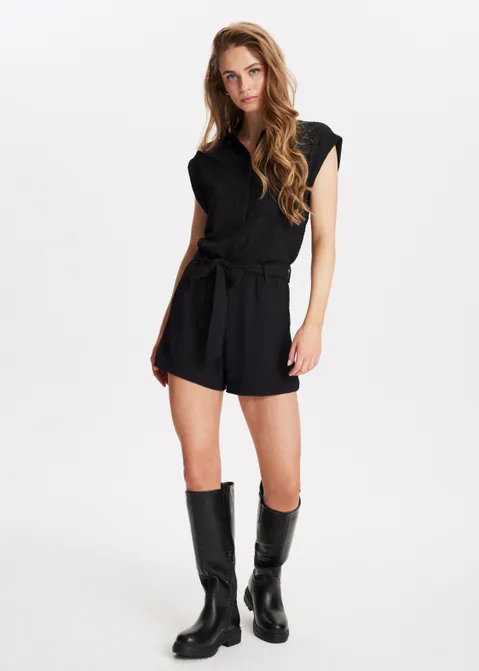 Playsuit met structuur zwart (ZWART)