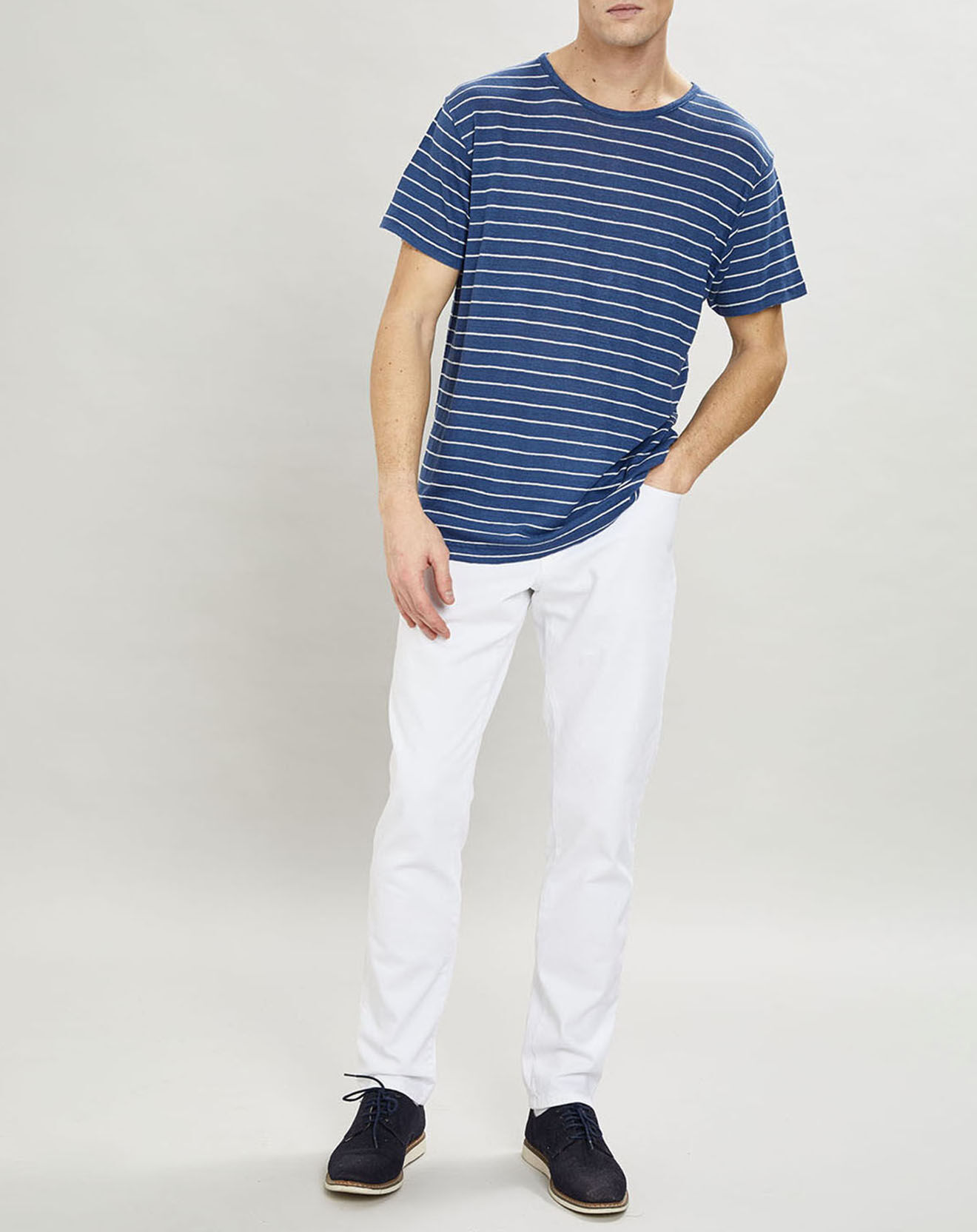 Hackett London T-Shirt 100% Lin marinière bleu moyen