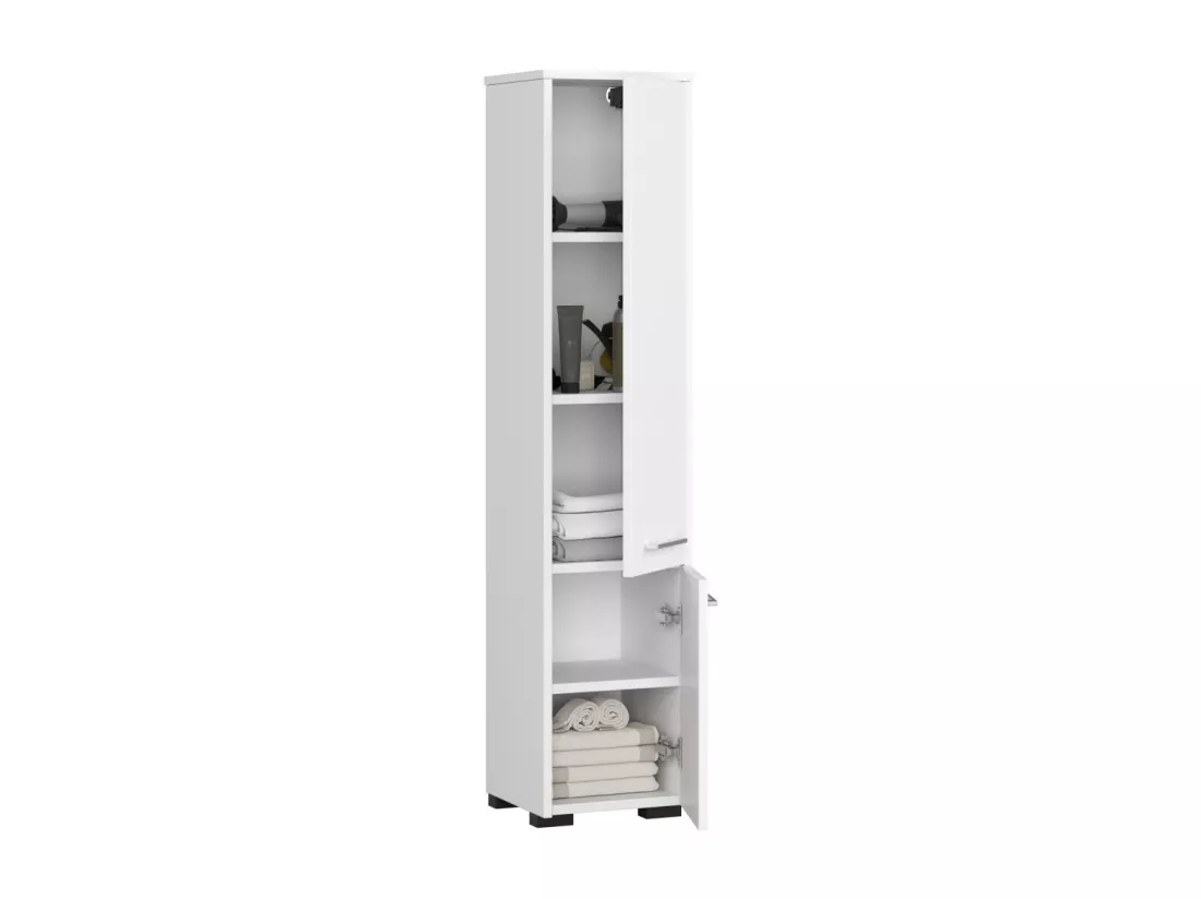 Colonne salle de bains AKORD FIN Blanche 30 cm 2 portes façade Blanche 5 étagères 30x30x140 cm
