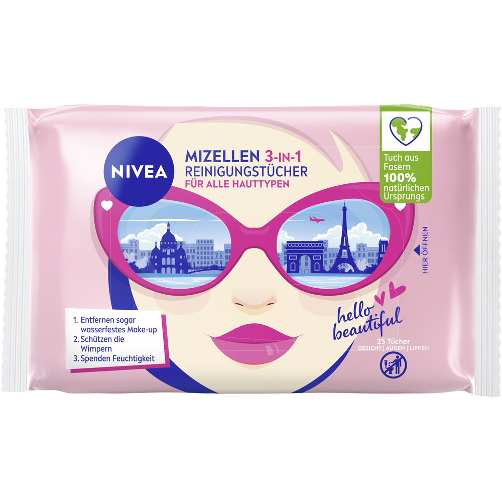 Nivea Mizellen Reinigungstücher<br>25 Stück, Beutel, 3in1 Travel Edition