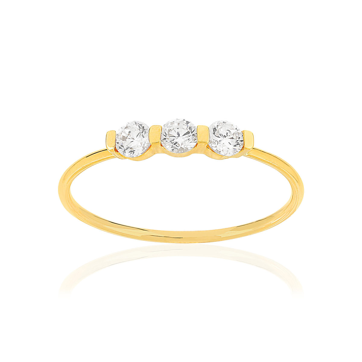 Bague or 375 jaune trio zirconias