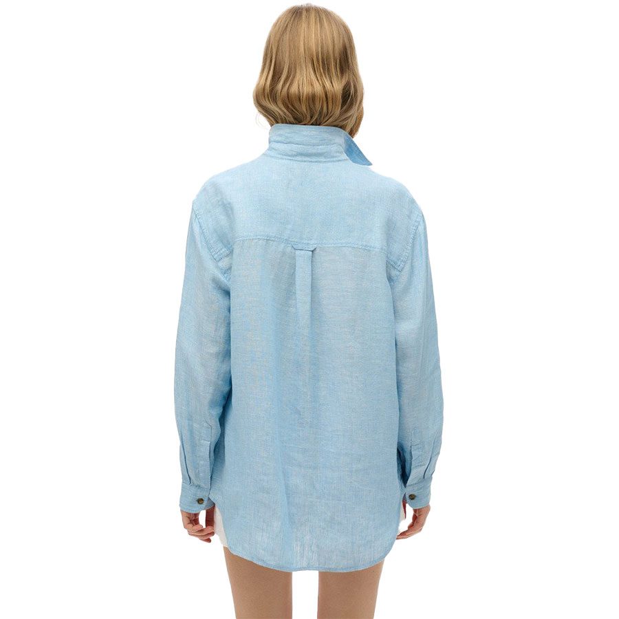 Superdry Casual Linen Boyfriend Bluse Damen sea blue chambray