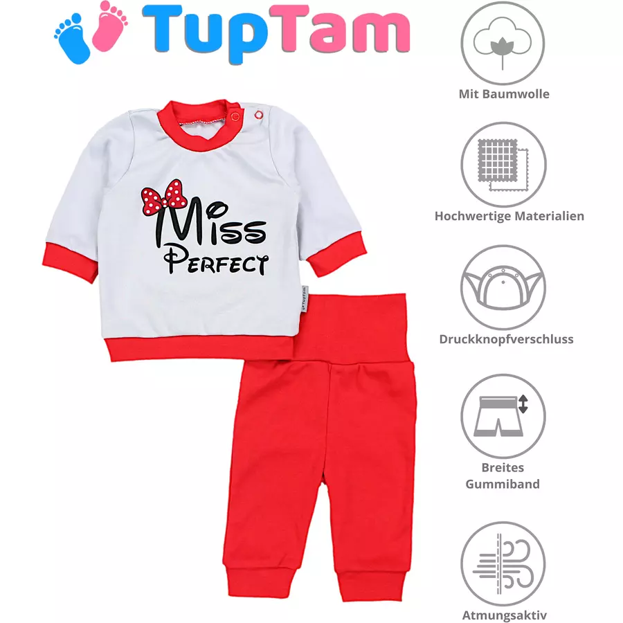 TupTam Baby Mädchen Langarmshirt Babyhose Outfit 2teilig graurot