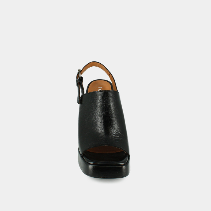 Sandales à talons et bouts carrés  en cuir vieilli noir