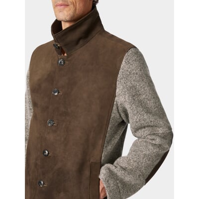 Herrenjacke Hirschleder und Wollwalk, Braun