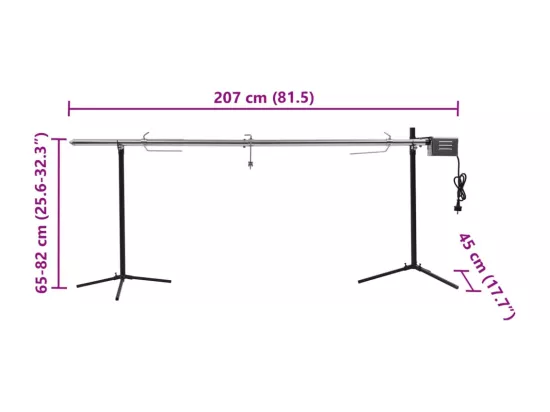 Gril de barbecue automatique avec moteur Inox 207x45x81 cm