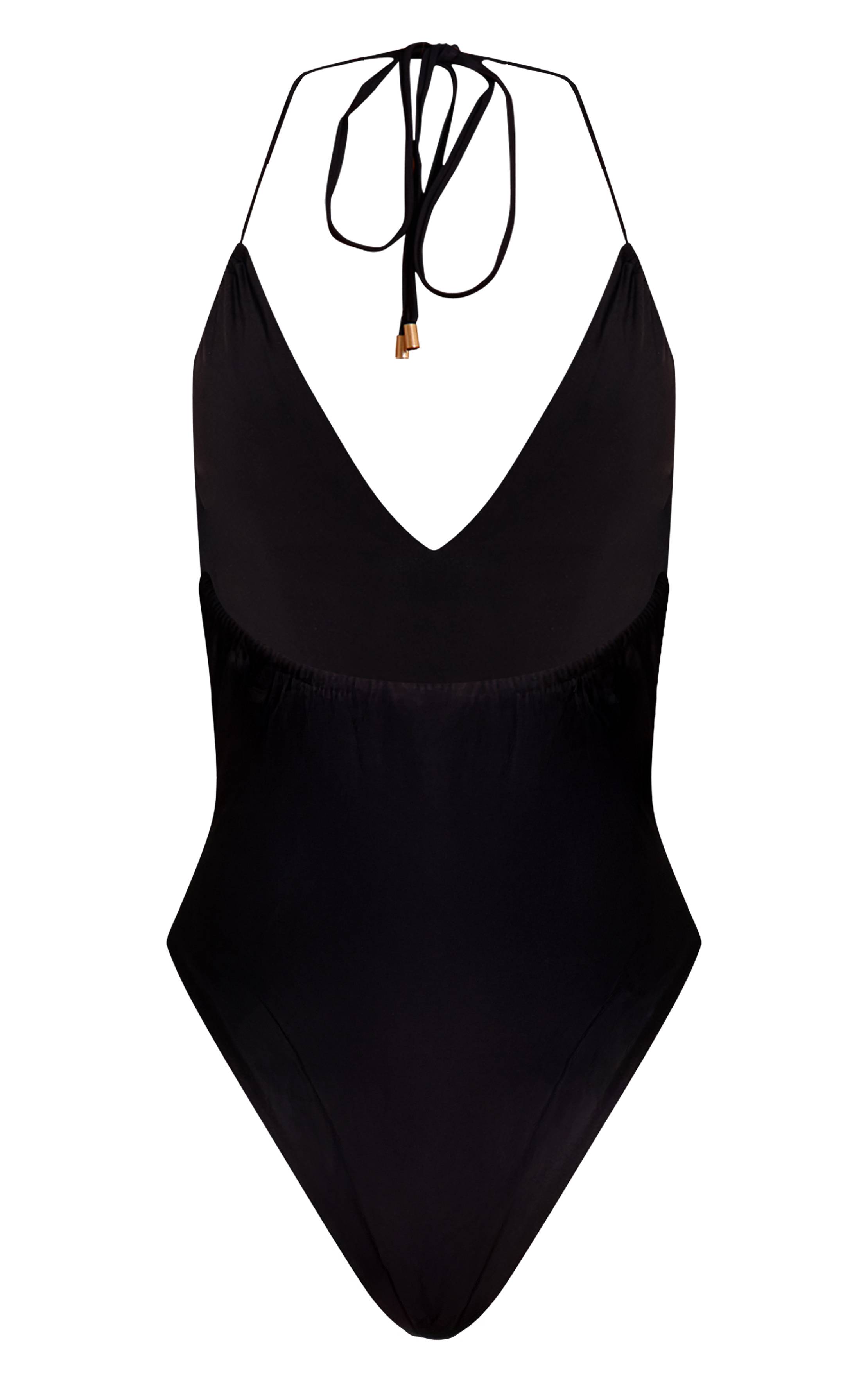 Noir Maillot De Bain Dos-nu À Détails Froncés Et Lien À Nouer