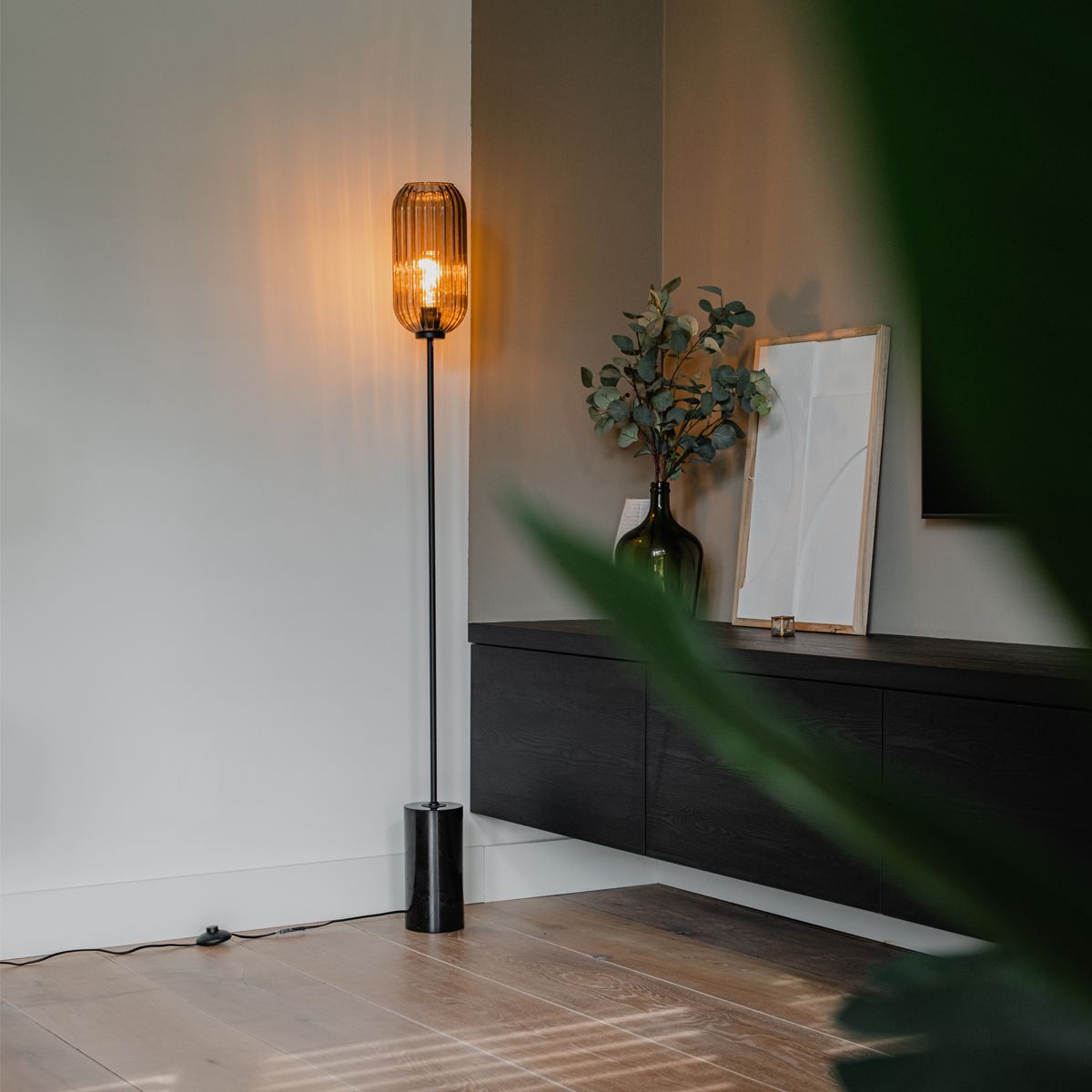 Art Deco vloerlamp zwart met smoke glas - Rid