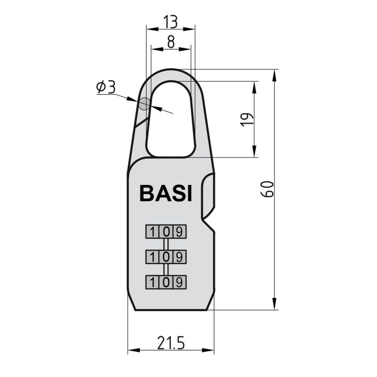 BASI KS 615 kofferslot met instelbare cijfercombinatie, aluminium behuizing, 3-cijferige cijfercombinatie, zwart