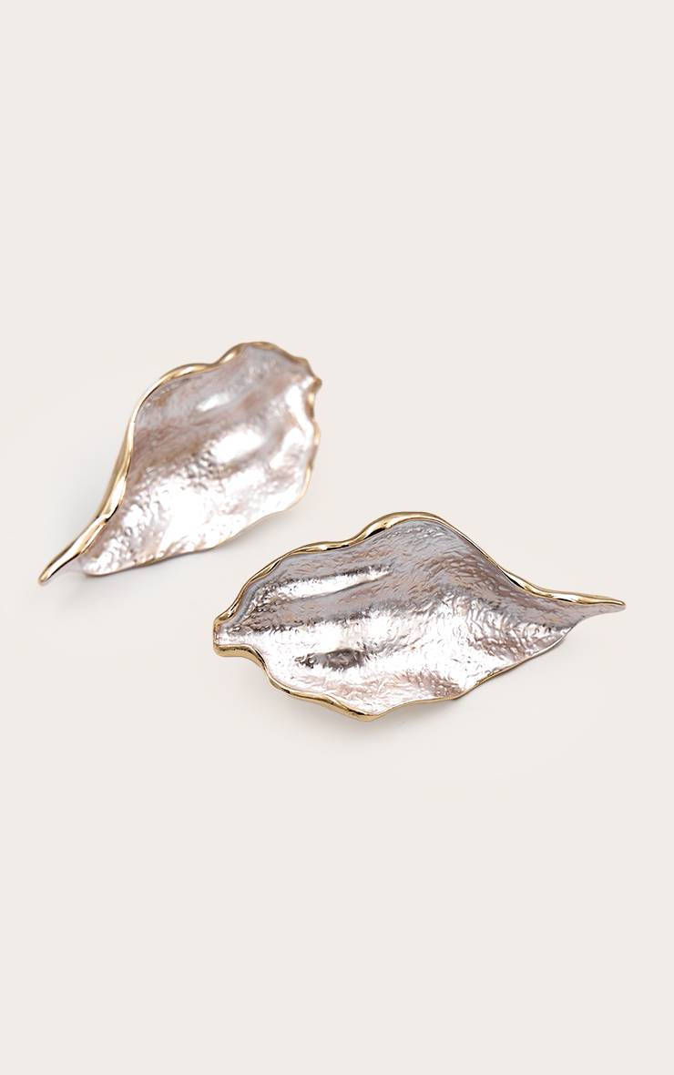 Doré Boucles D'oreilles Feuille Ornées De Perles